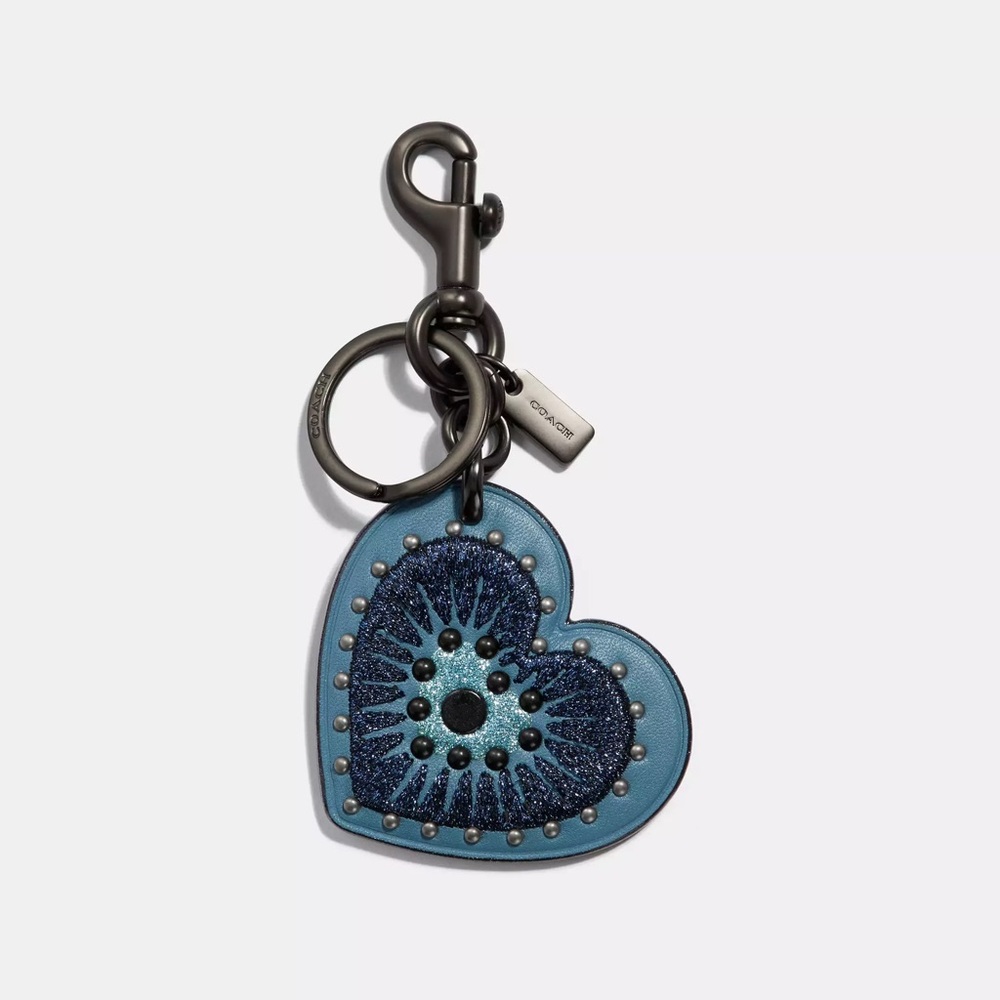 SOLD: Coach Blue Leather Heart Charm - Rare EUC